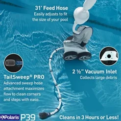 Polaris P39 Pressure Side Pool Cleaner – All Wheel Drive – TailSweep PRO – Dual Chamber SuperBag – White