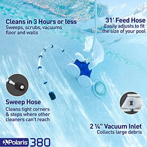 Polaris Vac-Sweep 380 Pressure Inground Pool Cleaner White and Blue