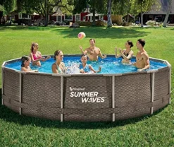 PolyGroup Summer Waves 14ft x 36in Wicker Metal Frame Pool Set Brown