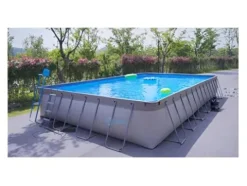 PoolZoom CaliFun Soft Sided Frame Pool Package with Pump and Filter Set, 10′ x 18′ Rectangle Gray