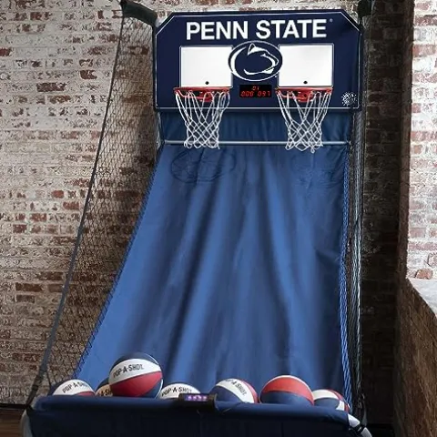 Pop-A-Shot Home Dual Shot with Penn State Nittany Lions NCAA Graphics Sensor Scoring 16 Game Modes 7 Balls Foldable Storage Orange