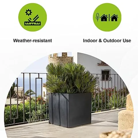 Pottery Pots Block XL Fiberstone Planter Extra Large 24 Inch Tall Black