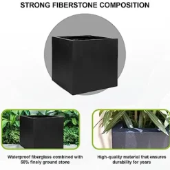 Pottery Pots Block XL Fiberstone Planter Extra Large 24 Inch Tall Black