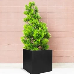 Pottery Pots Block XL Fiberstone Planter Extra Large 24 Inch Tall Black