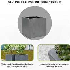 Pottery Pots Block XL Fiberstone Square Planter Gray 24 Inch