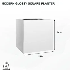 Pottery Pots Block XL Fiberstone Square Planter 24 Inch Glossy White