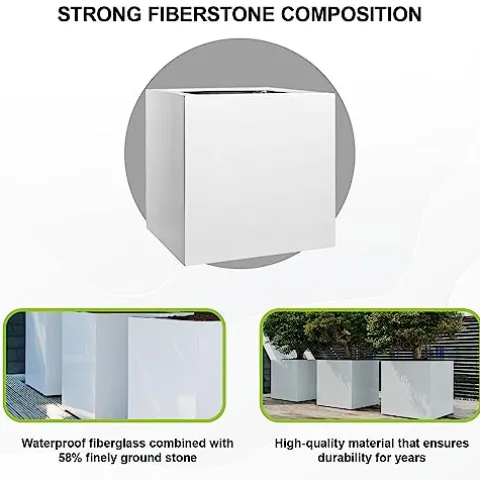 Pottery Pots Block XL Fiberstone Square Planter 24 Inch Glossy White