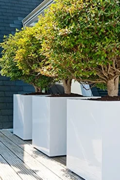 Pottery Pots Block XL Fiberstone Square Planter 24 Inch Glossy White