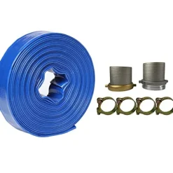 POWER PRODUCTS 6″ x 300′ Agricultural PVC Lay Flat Discharge Pump Hose Threaded Camlock Blue