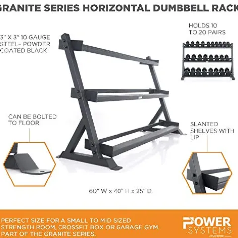 Power Systems Granite Series Horizontal Dumbbell Rack Storage Solution Gray