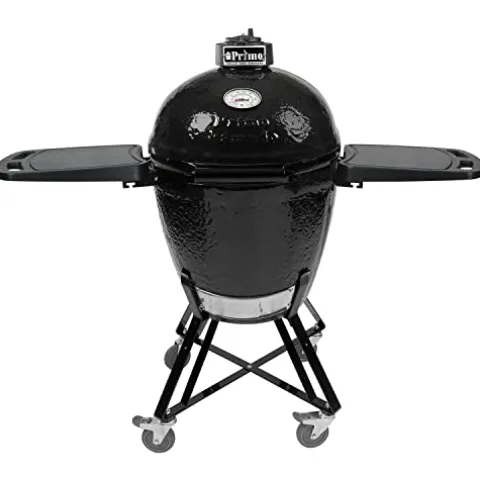 Primo All-in-One Kamado Round Grill with Cradle Shelves, Ash Tool and Lift Black
