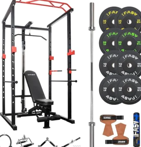 PRODC Multi-functional 160lb Power Cage Home Gym Set, Adjustable Pullup Squat Rack 1000lbs Capacity Fitness Barbell Rack