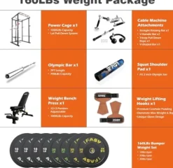 PRODC Multi-functional 160lb Power Cage Home Gym Set, Adjustable Pullup Squat Rack 1000lbs Capacity Fitness Barbell Rack