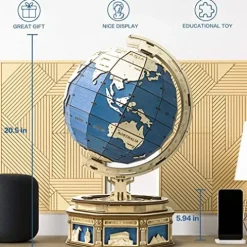 PRODCA 3D Wooden Globe Puzzle Box Wood Model Kit for Adults and Teens