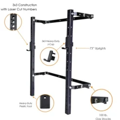 PRx Performance Profile PRO 73″ Folding Squat Rack Wall Mounted Home Gym System Black