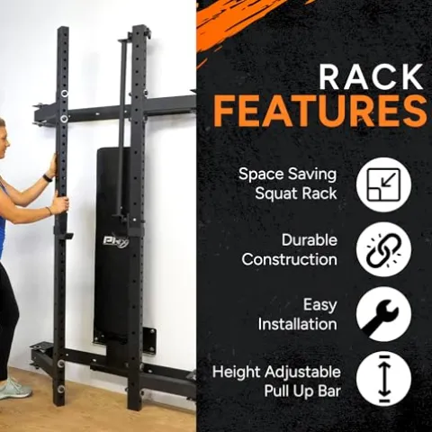PRx Performance Wall Mounted Folding Power Squat Rack Black