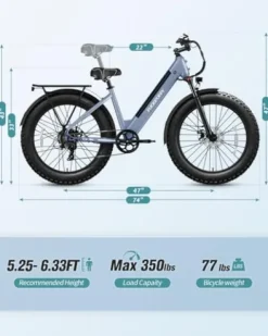 PUCKIPUPPY Electric Bike 960W 48V 15AH 28MPH 26″ Fat Tire Grayish Blue