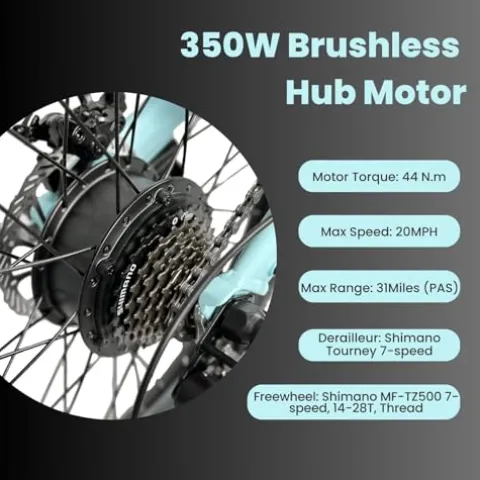 QUALISPORTS Voladors Folding Electric Bike 350W 7-Speed Powder Blue