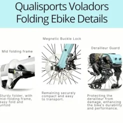 QUALISPORTS Voladors Folding Electric Bike 350W 7-Speed Powder Blue