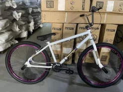 R4 Pro 26 Inch Wheelie BMX Bicycle Retro Look, New Looptail Design Adult/Youth White Purple