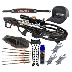 RAVIN Crossbows R29X Sniper Package Hunter’s Bundle with Hard Case, Broadheads, Arrows, Sling, Bi-Pod, Hat, and String Fluid Black