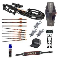 RAVIN R10X 420 FPS Crossbow Bundle with Hard Case, Titanium Broadheads, Arrows, Sling, Bi-Pod, Hat, String Fluid Black