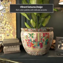 Red Lantern 20″ Rose Medallion Porcelain Fishbowl Planter Rose Medallion