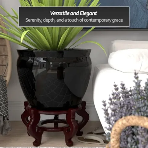 Red Lantern Large 20″ Porcelain Fishbowl Planter Black