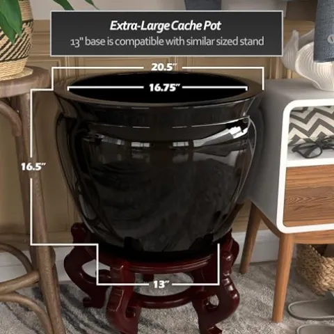 Red Lantern Large 20″ Porcelain Fishbowl Planter Black