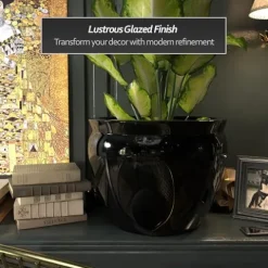 Red Lantern Large 20″ Porcelain Fishbowl Planter Black