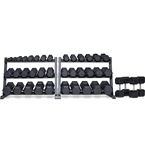 REP FITNESS Rubber Hex Dumbbell Set with Racks Matte Black