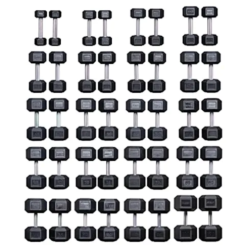 REP Rubber Hex Dumbbell Set 5-100 lb, Low Odor – Set C: 5-100 Only