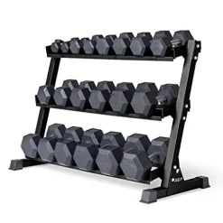 REP Rubber Hex Dumbbell Set with Rack Matte Black