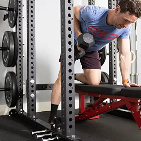 REP Rubber Hex Dumbbell Set with Rack Matte Black