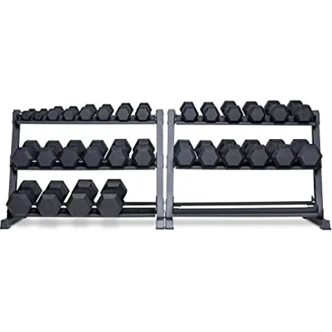 REP Rubber Hex Dumbbell Set 5-75 lbs with 2 Matte Black Racks