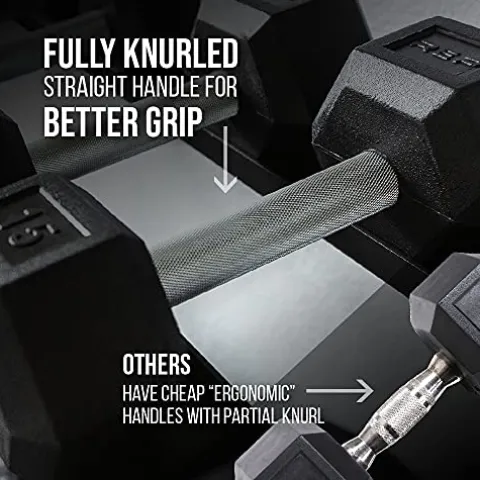 REP Rubber Hex Dumbbell Set 5-75 lb with 3-Tier Rack and Flat Bench