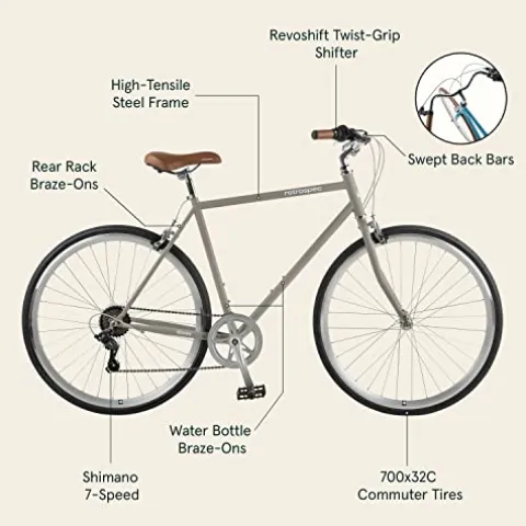 Retrospec Kinney 7-Speed City Bike High-Tensile Steel Commuter Bicycle – Tungsten