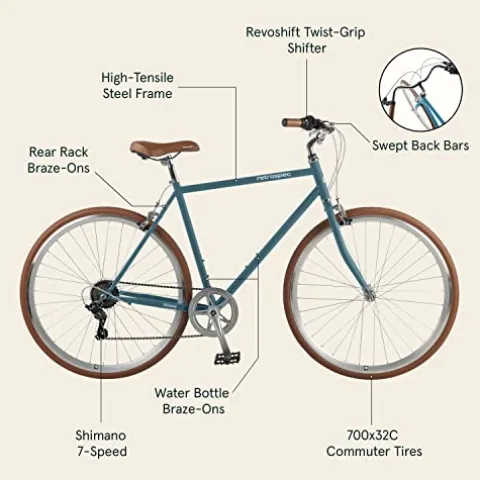 Retrospec Kinney 7-Speed City Bike High-Tensile Steel Commuter Bicycle Coastal Blue