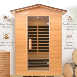 RIGO 2 Person Outdoor Infrared Sauna 1950W Hemlock Wood Low EMF