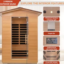 RIGO 2 Person Outdoor Infrared Sauna 1950W Hemlock Wood Low EMF