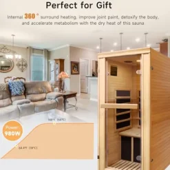 RIGO 1-Person Infrared Sauna Hemlock Wood with Bluetooth & LED Control 980W