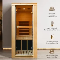 RIGO 1-Person Infrared Sauna Indoor Hemlock Wood Low EMF 980W