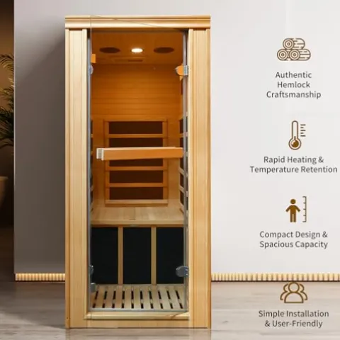 RIGO 1-Person Infrared Sauna Indoor Hemlock Wood Low EMF 980W