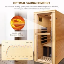 RIGO 1-Person Infrared Sauna Indoor Hemlock Wood Low EMF 980W