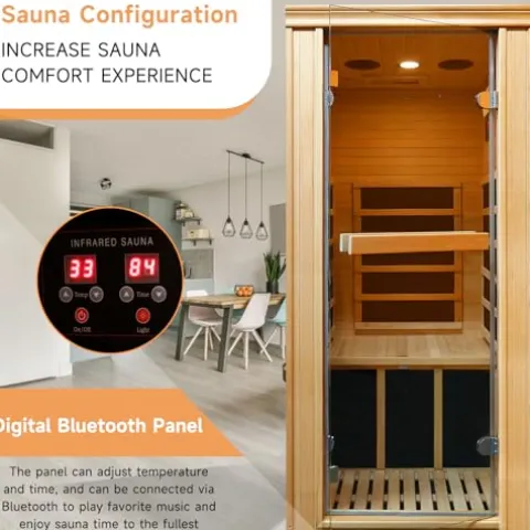 RIGO 1-Person Infrared Sauna Indoor Hemlock Wood Low EMF 980W