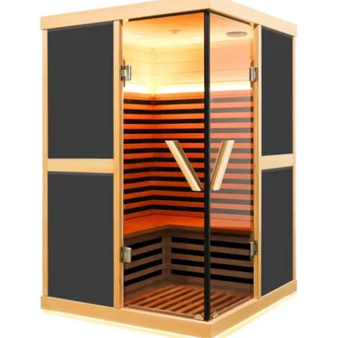 RIGO 2-Person Infrared Sauna Hemlock Wood with LED Control and Glass Doors 1980W
