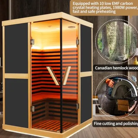 RIGO 2-Person Infrared Sauna Hemlock Wood with LED Control and Glass Doors 1980W
