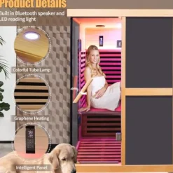 RIGO 2-Person Infrared Sauna Hemlock Wood with LED Control and Glass Doors 1980W