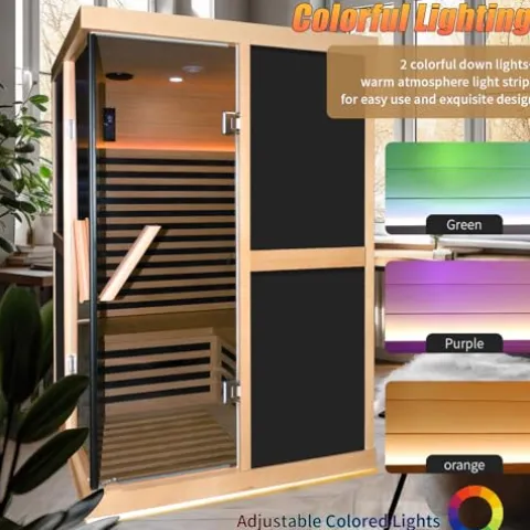 RIGO 2-Person Infrared Sauna Hemlock Wood with LED Control and Glass Doors 1980W