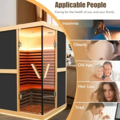 RIGO 2-Person Infrared Sauna Hemlock Wood with LED Control and Glass Doors 1980W